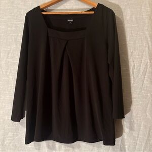Rafaella Blouse Pullover 3/4 Sleeve Black Pleated Neckline Women’s Sz L